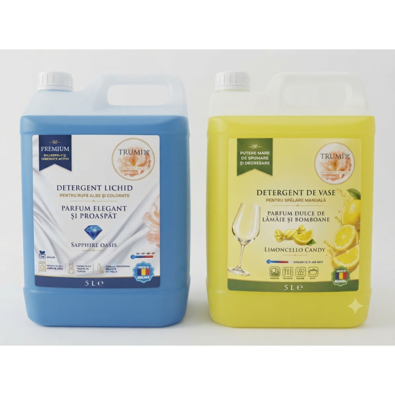 Pachet 2x5L Detergent Rufe Sapphire Oasis si Detergent Vase Limoncello Candy