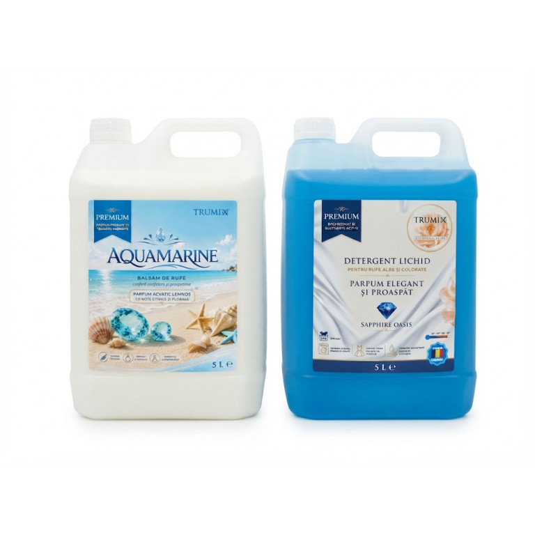 Pachet 2x5L Balsam Rufe AQUAMARINE și Detergent Rufe Sapphire Oasis