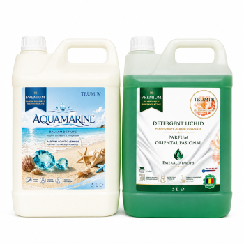 Pachet 2x5L Balsam Rufe AQUAMARINE și Detergent Rufe Emerald Drops
