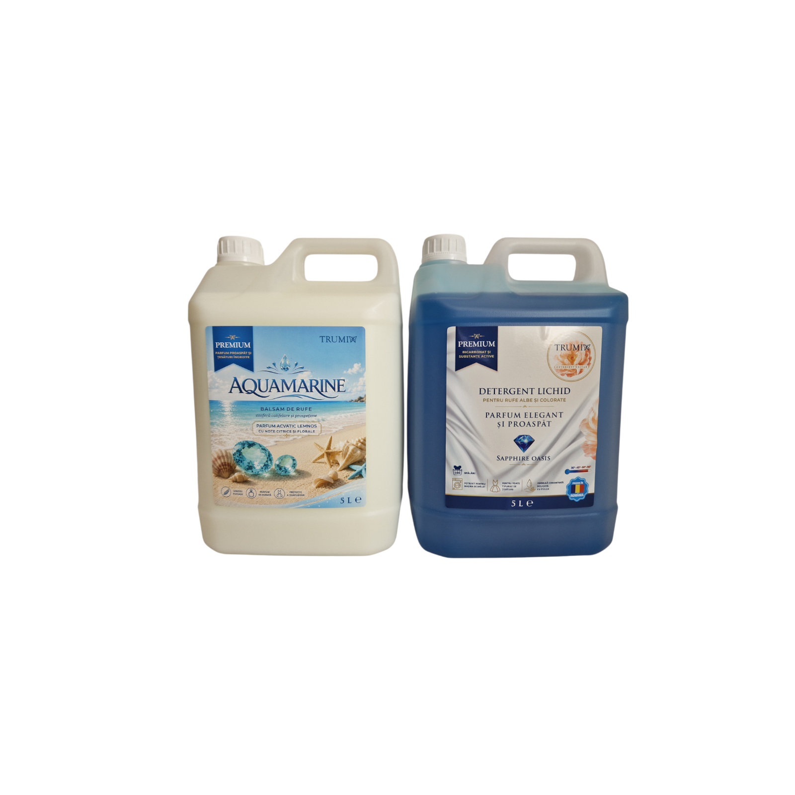 Pachet 2x5L Balsam Rufe AQUAMARINE și Detergent Rufe Sapphire Oasis