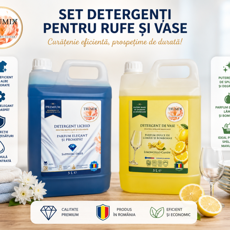 Pachet 2x5L Detergent Rufe Sapphire Oasis si Detergent Vase Limoncello Candy