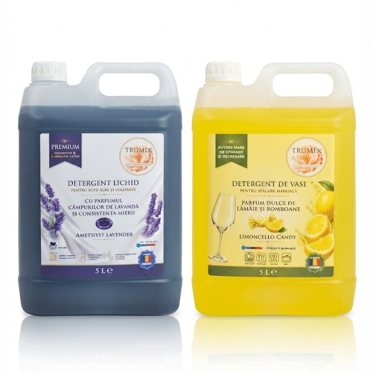 Pachet 2x5L Detergent Rufe AMETHYST LAVENDER si Detergent Vase Limoncello Candy