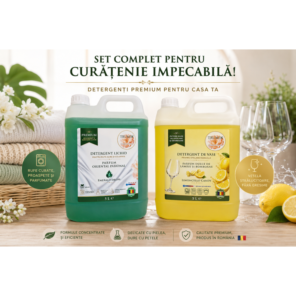Pachet 2x5L Detergent Rufe Emerald Drops si Detergent Vase Limoncello Candy